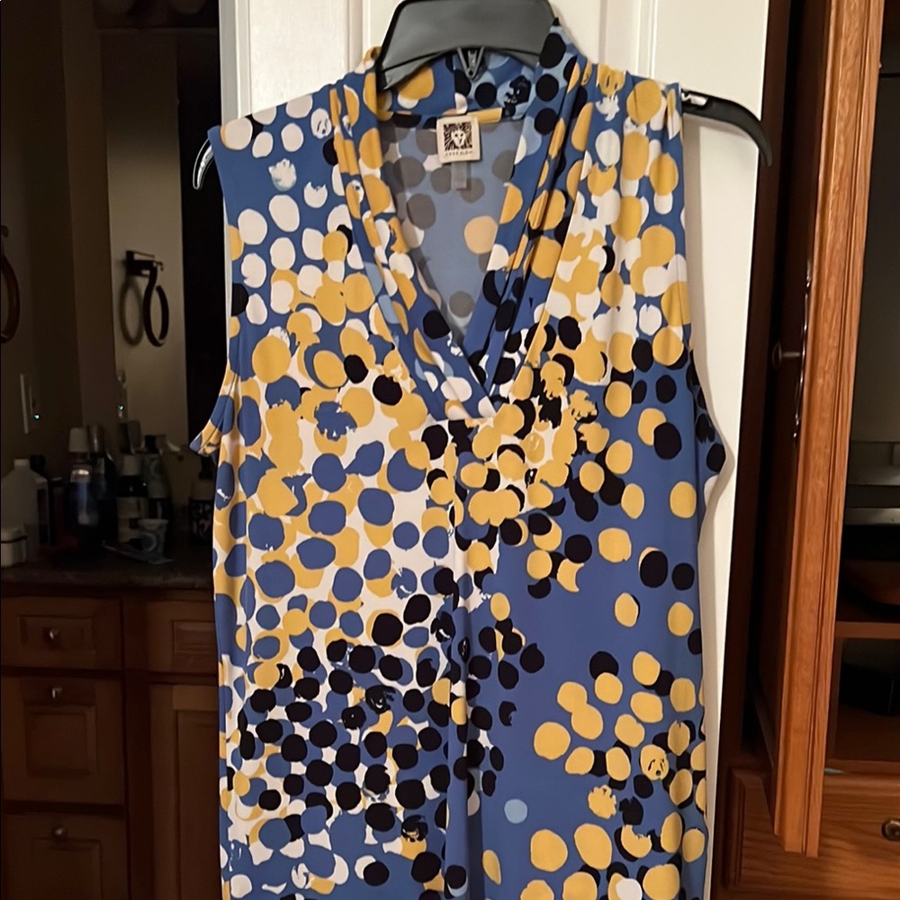 NWOT Anne Klein Blue and Yellow Patterned Blouse